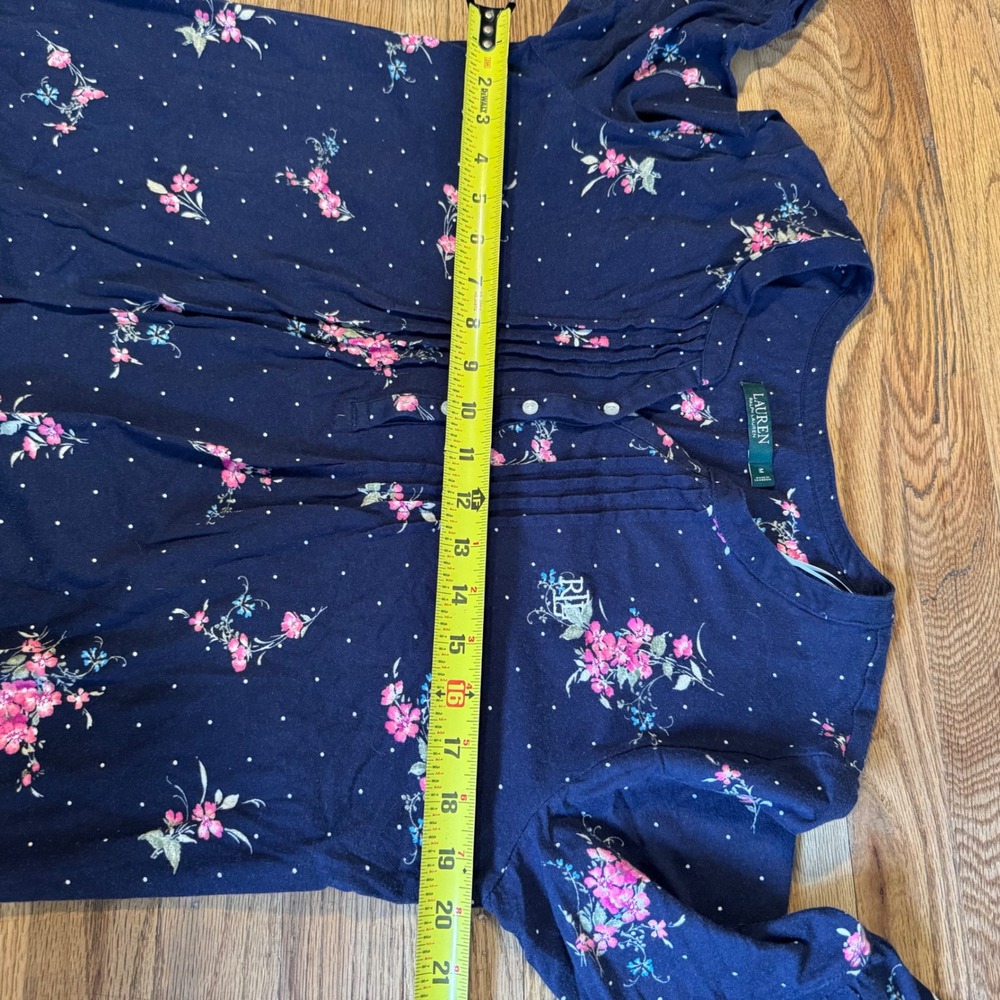 Lauren Ralph Lauren Navy Floral Polka Dot Henley Bell Sleeve Sleep Shirt M - Picture 3 of 9